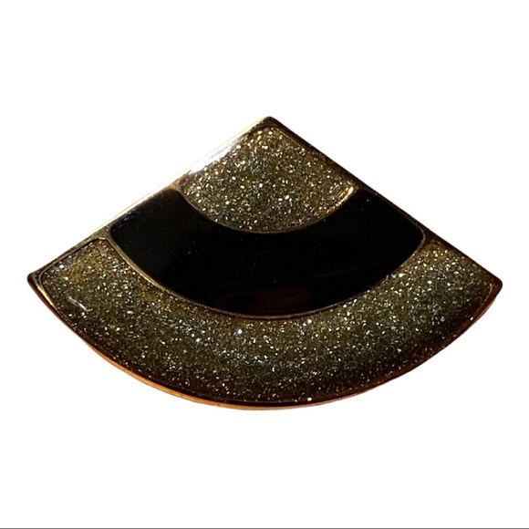 Vintage 80’s- m90’s Retro Gold Glitter Speckled Black Accent Pendant Brooch - Picture 4 of 4